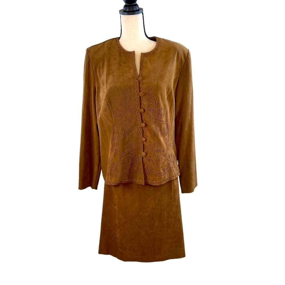 Jaclyn Smith Fall Floral Embroidered Skirt Suit Size 18 EUC